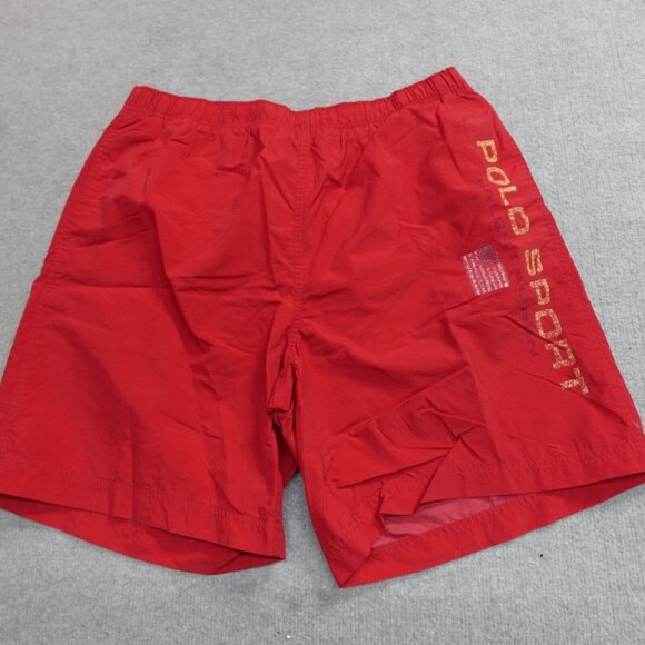 Polo Sport Mens Swim Shorts Medium Red Solid Lined Drawstring Vintage - Picture 1 of 13